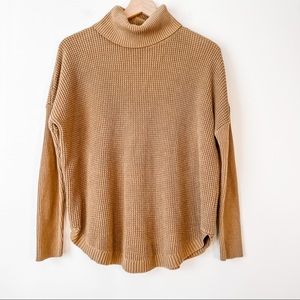 MICHAEL Michael Kors Curved Hem Turtleneck Knit Sweater Camel Tan Size Large